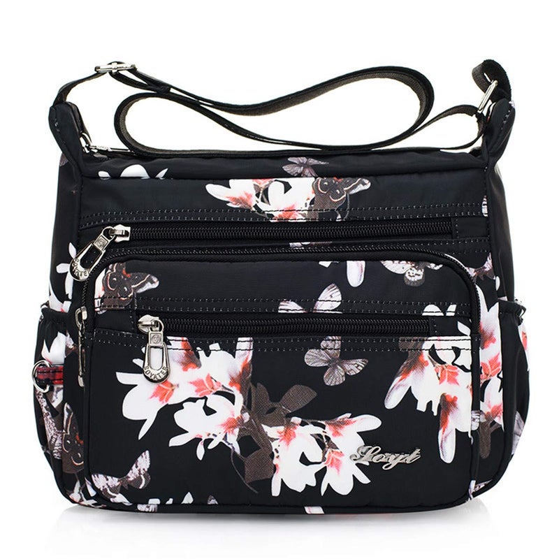 Nawoshow Nylon Floral Multi-Pocket Crossbody Purse Bags for Women Travel Shoulder Bag (Flower&Butterfly) - Image 1